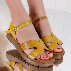 Жълти дамски сандали от естествена кожа Valya - Mustard | DMR.